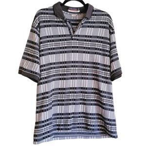 Golf Wear cotton blend polo shirt plaid grey white COTTON CLASSIC L